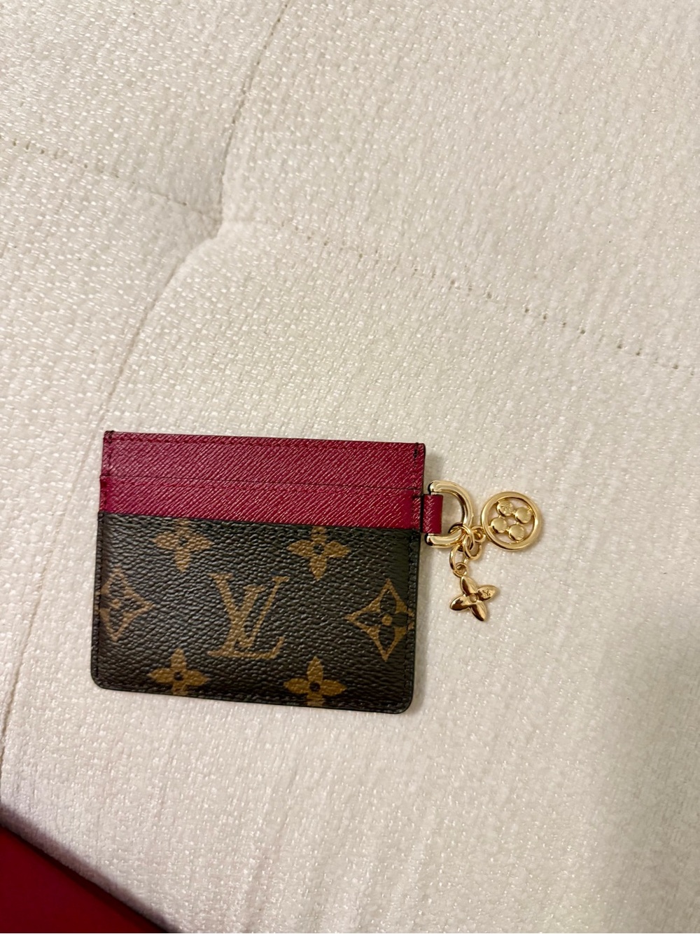 Louis Vuitton Monogram Card Holder with Magenta Trim and Gold Charm